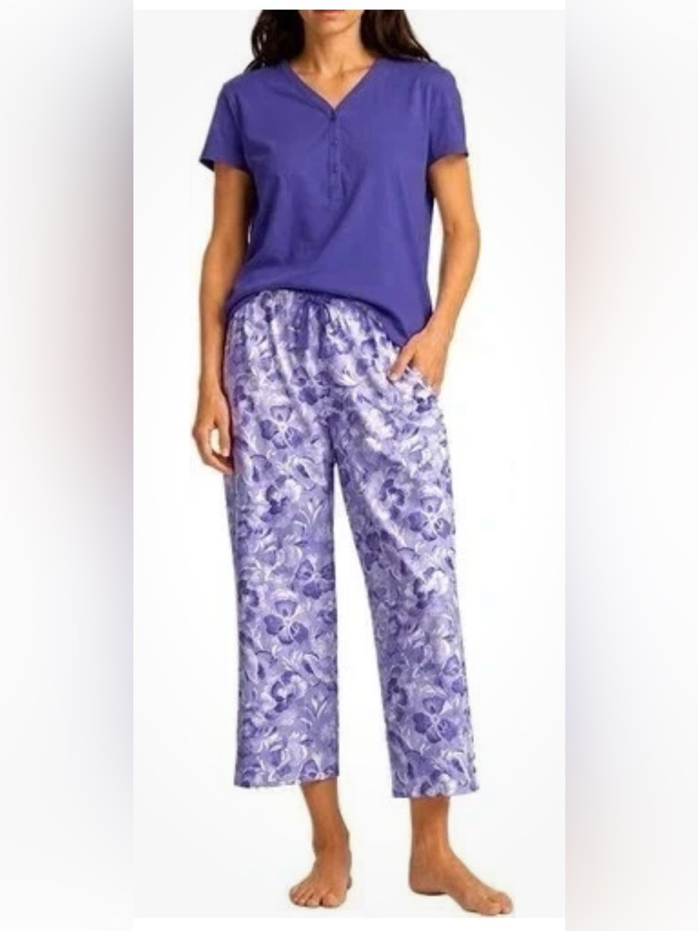 Karen Neurburger 2 piece pajama set purple and white cotton size Large new